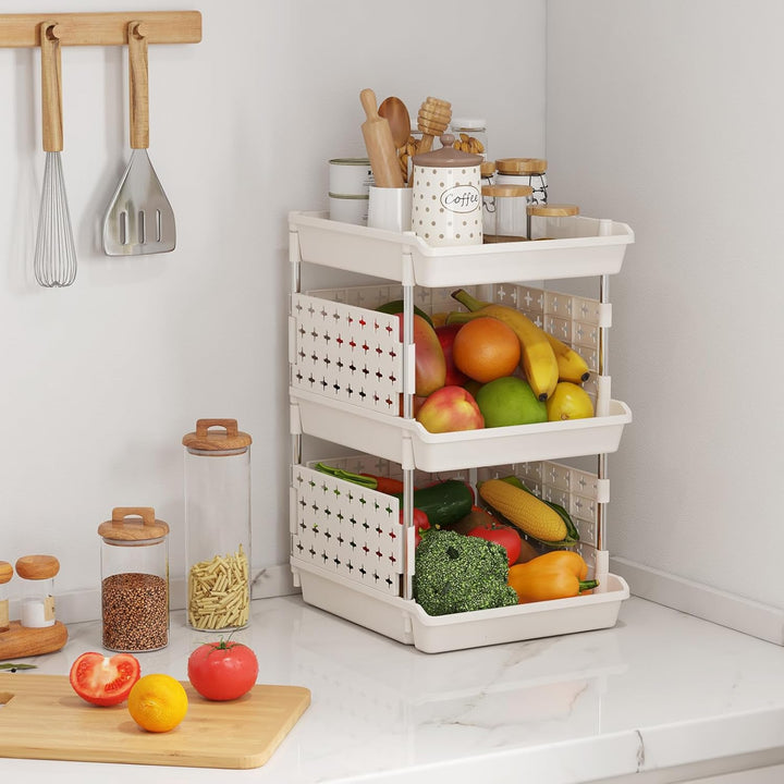 Lifewit Stapelbare Aufbewahrungsboxen, 3-etagiges Korbregal für Garderobe, Küchenwagen für Gemüse, S