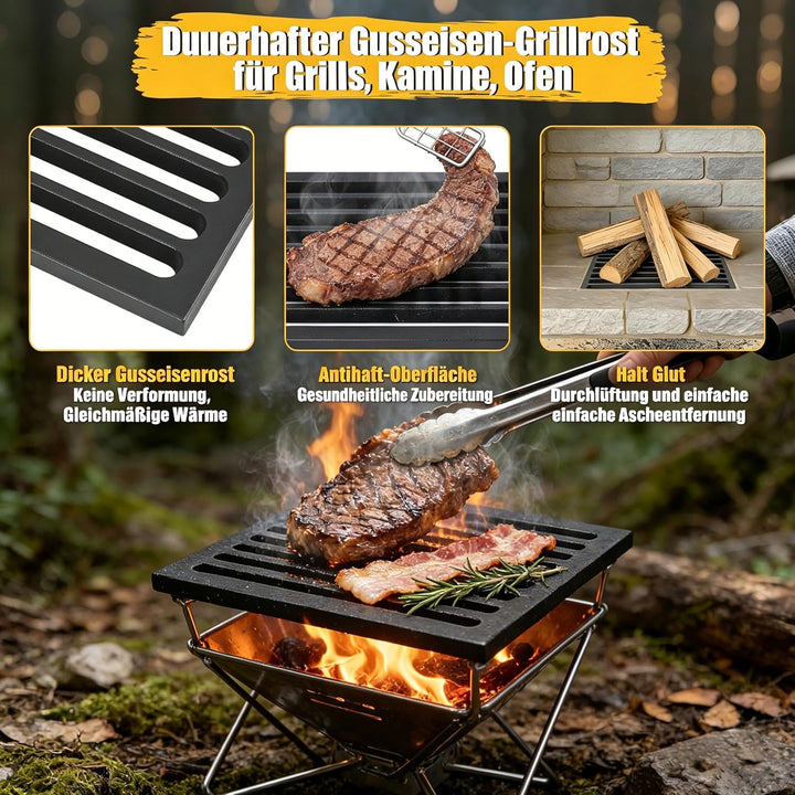 GFTIME Gusseisen Kaminrost 22x 20 cm Feuerrost Ofenrost Aus Massivem Gusseisen, Kamin Feuerrost für