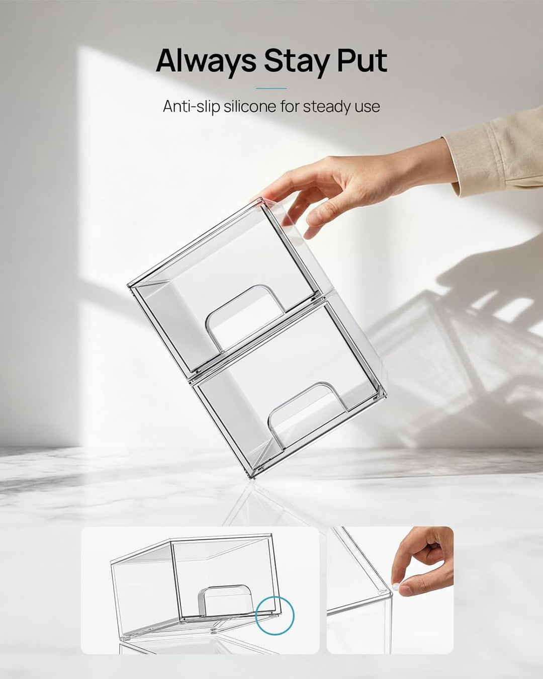 Vtopmart 2er-Set Kleine Schubladen Organizer, Transparent Badezimmer Organizer mit 16 rutschfeste Ma