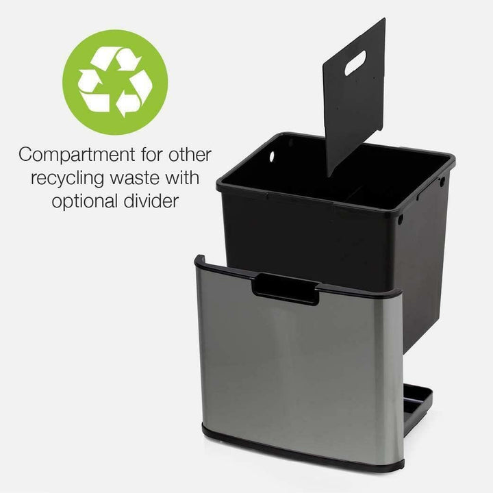 NARVIK Automatic Kitchen Bin Double Compartment 75l Edelstahl Recycling grosse Kapazität und 3l Tabe