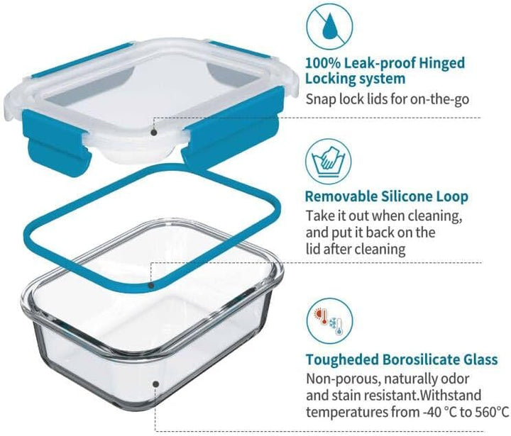 Glas-Frischhaltedosen Set Meal Prep Boxen für Lebensmittel,18 Teile (9 Behälter,9 Transparente Decke