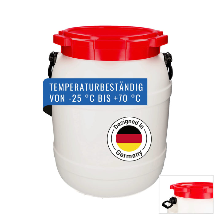DENIOS® Weithalsfass WH 55, aus Polyethylen (PE), 55 Liter Volumen, weiss/rot, 55 Liter