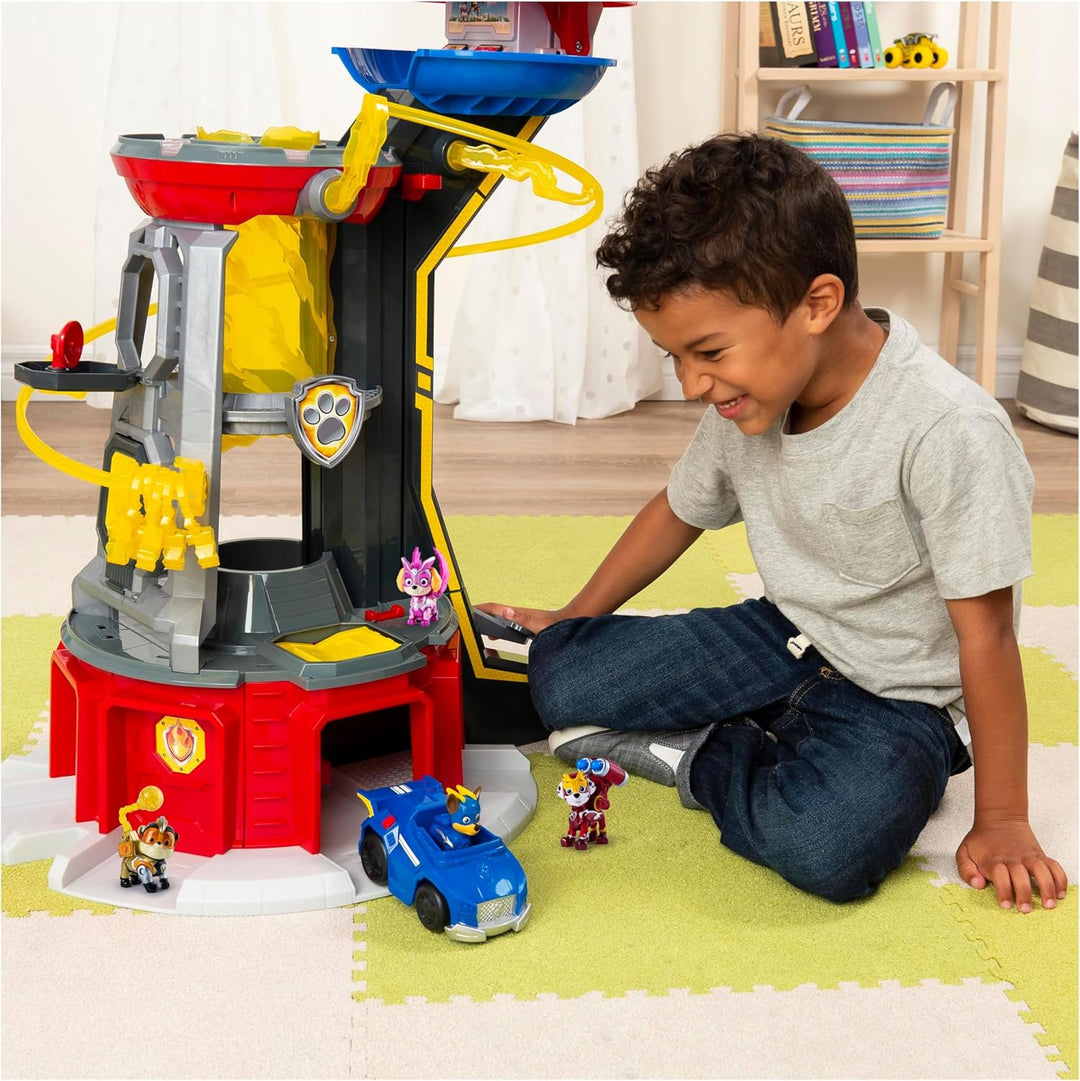 PAW PATROL, Mighty Lookout Tower mit 4 zusätzlichen exklusiven Action-Figuren, Spielzeugauto, Licht-
