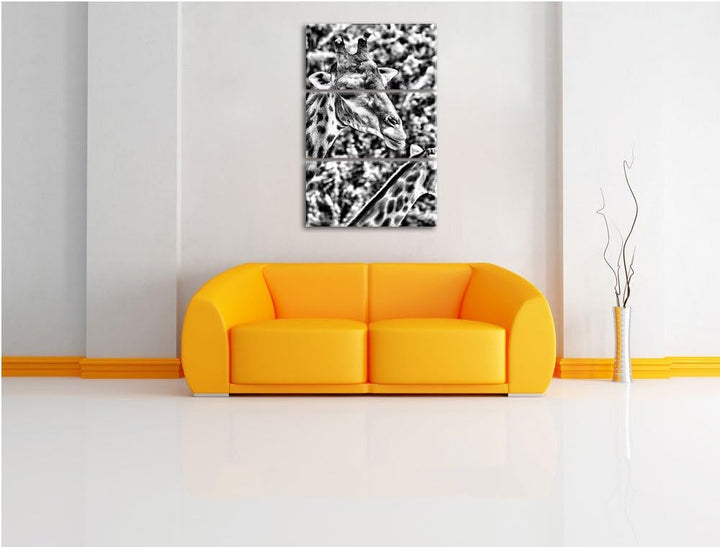 Pixxprint Monocrome, Giraffen 3-Teiler Leinwandbild 120x80 Bild auf Leinwand