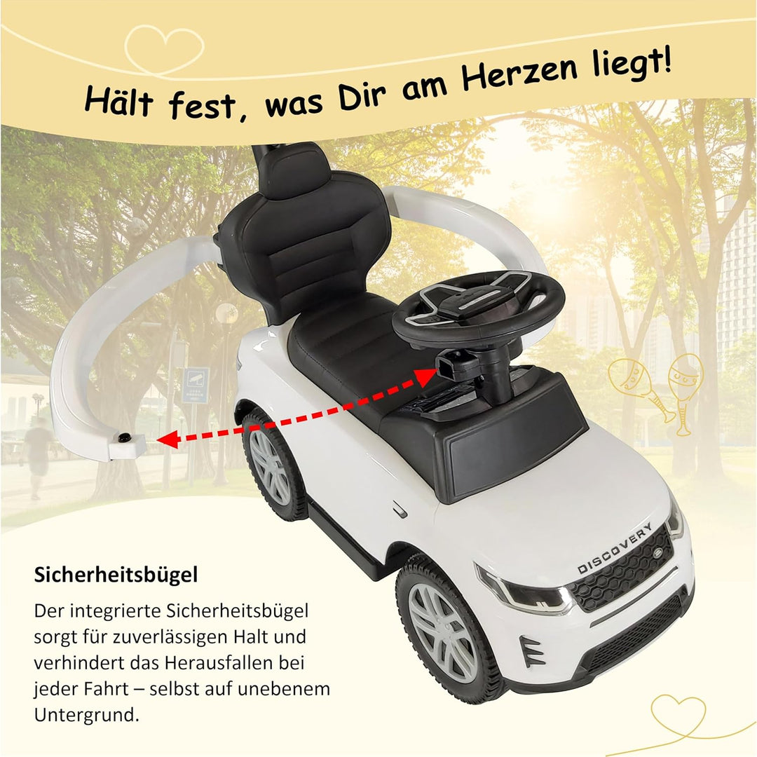Rutschauto ab 1 Jahr – Rutscherfahrzeug weiss Kinderfahrzeug mit Schiebestange und Sicherheitsbügel,