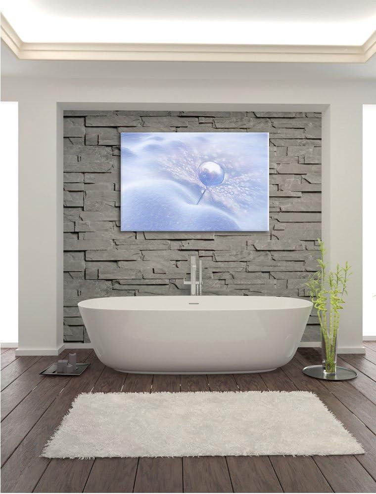 Pixxprint Tautropfen auf Einer Pusteblume im Schnee Kunst Buntstift Effekt, Format: 100x70 auf Leinw