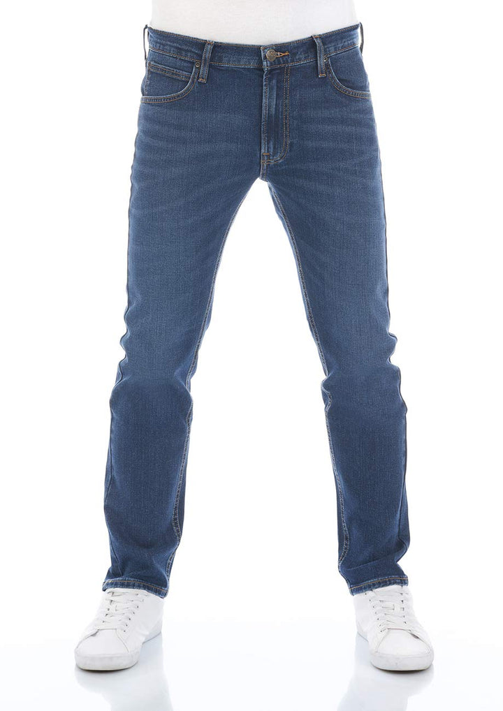 Lee Herren Jeans Regular Fit Daren Zip Fly Hose Straight Jeanshose Baumwolle Denim Stretch Blue Schw