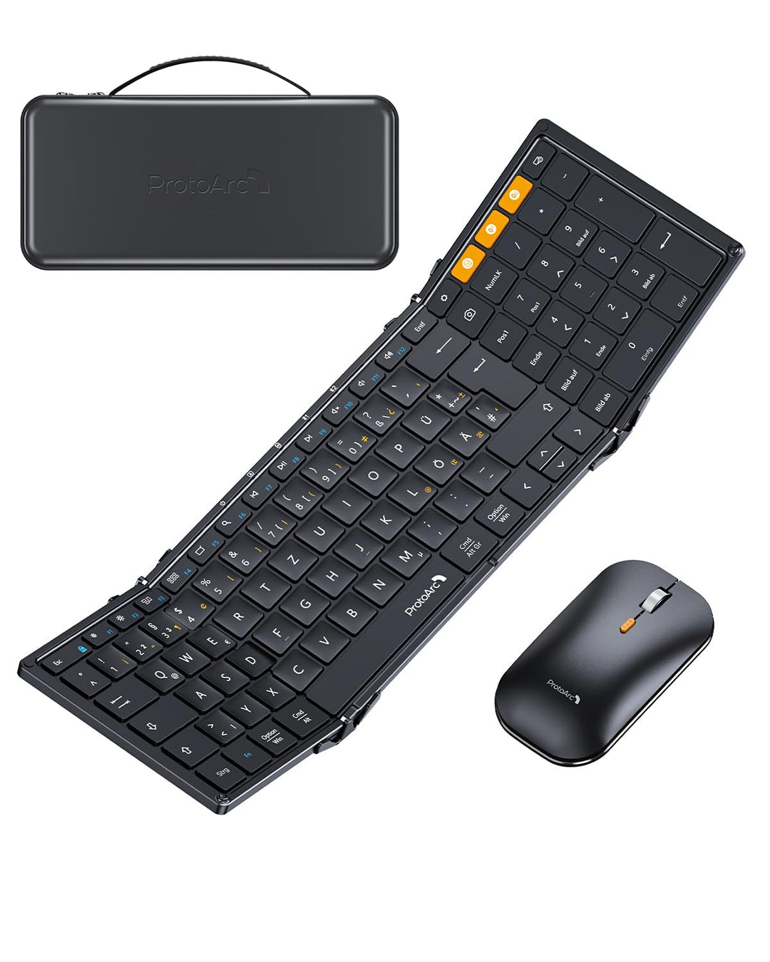 ProtoArc XKM01 Faltbare Tastatur und Maus | Full-Size Bluetooth Tastatur Klappbar mit Ziffernblock |