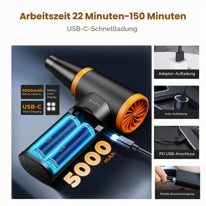 K&amp;F CONCEPT Elektrische Staubgebläse mit LED-Licht, 120000 RPM, 5000mAh Akku, Stufenloses Getriebe,W