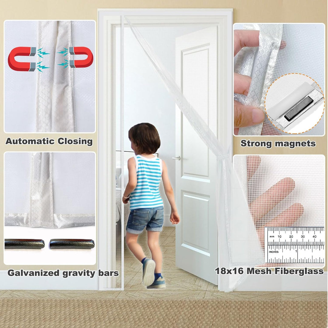 Risareyi Seitliche Öffnung Magnet Fliegengitter Balkontür 225x225cm, Weiss
