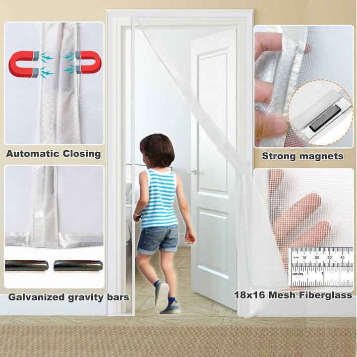 Risareyi Seitliche Öffnung Magnet Fliegengitter Balkontür 110x215cm, Weiss