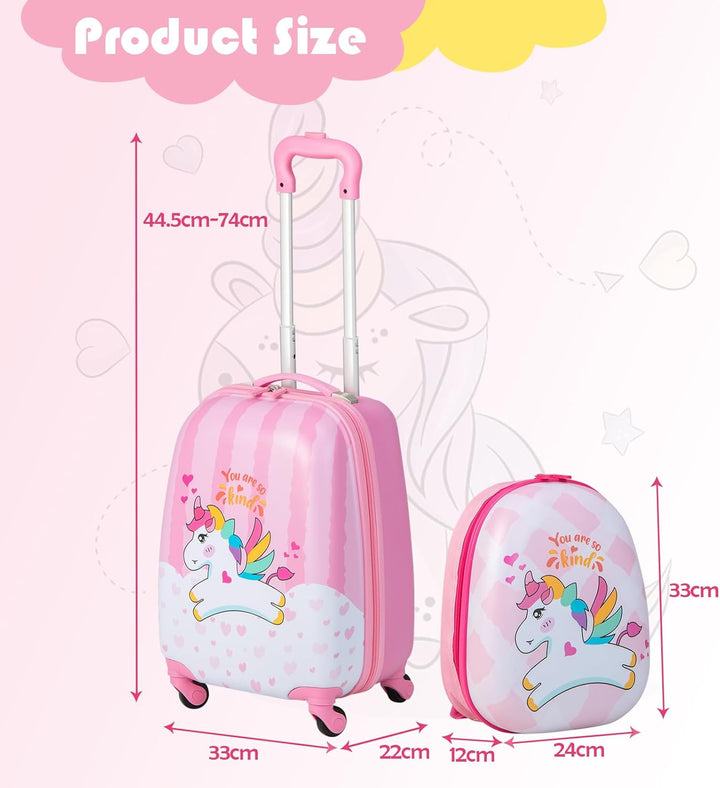 RELAX4LIFE Kinderkoffer mit Rollen, 2 TLG Kinder Kofferset, Koffer(16 inch) + Rucksack(12 inch), Rei