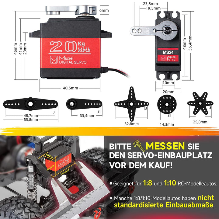 Miuzei 20KG Servo Motor High Torque Digital Servo Metal Waterproof 1/10 Scale Servo for R/C Car Robo