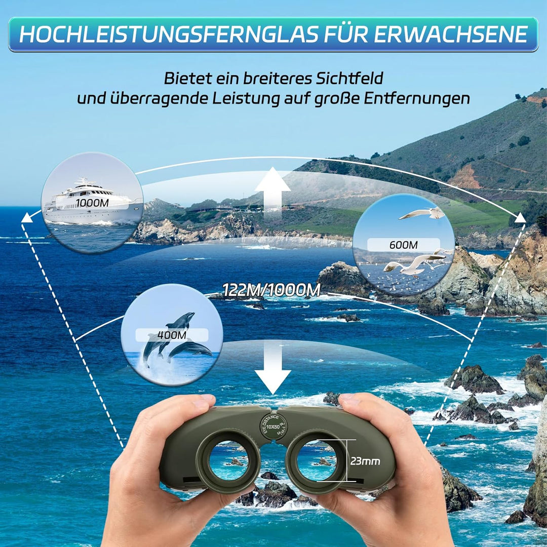 10x50 Marine Fernglas für Erwachsene,Fernglas Nachtsicht mit Entfernungsmesser für Erwachsene Bootfa