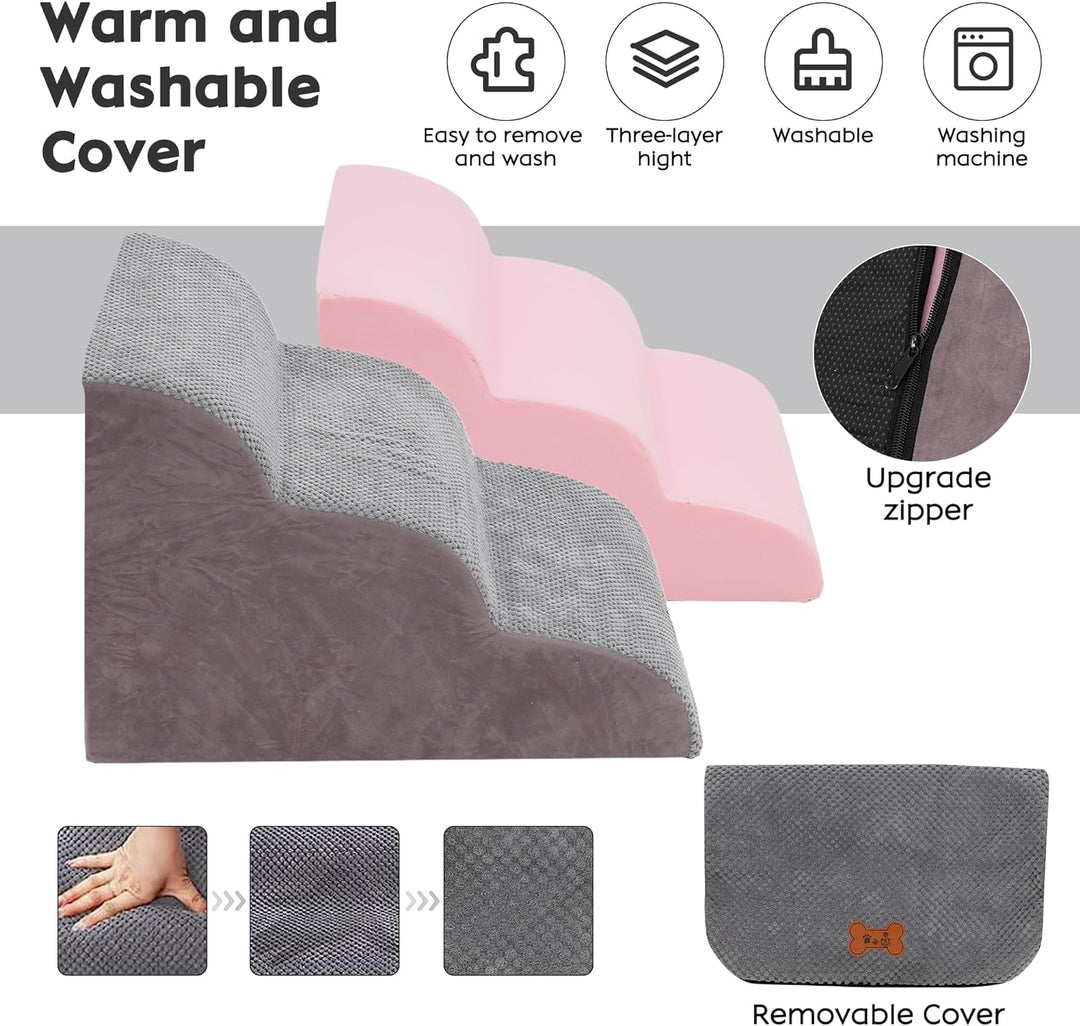 Hundetreppe für Kleine Hunde 3 Stufen, 40cm Hoch Abnehmbare Waschbar Hundetreppe, sanft abfallende H