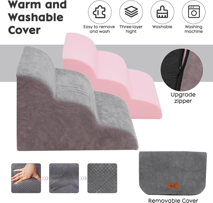 Hundetreppe für Kleine Hunde 3 Stufen, 40cm Hoch Abnehmbare Waschbar Hundetreppe, sanft abfallende H