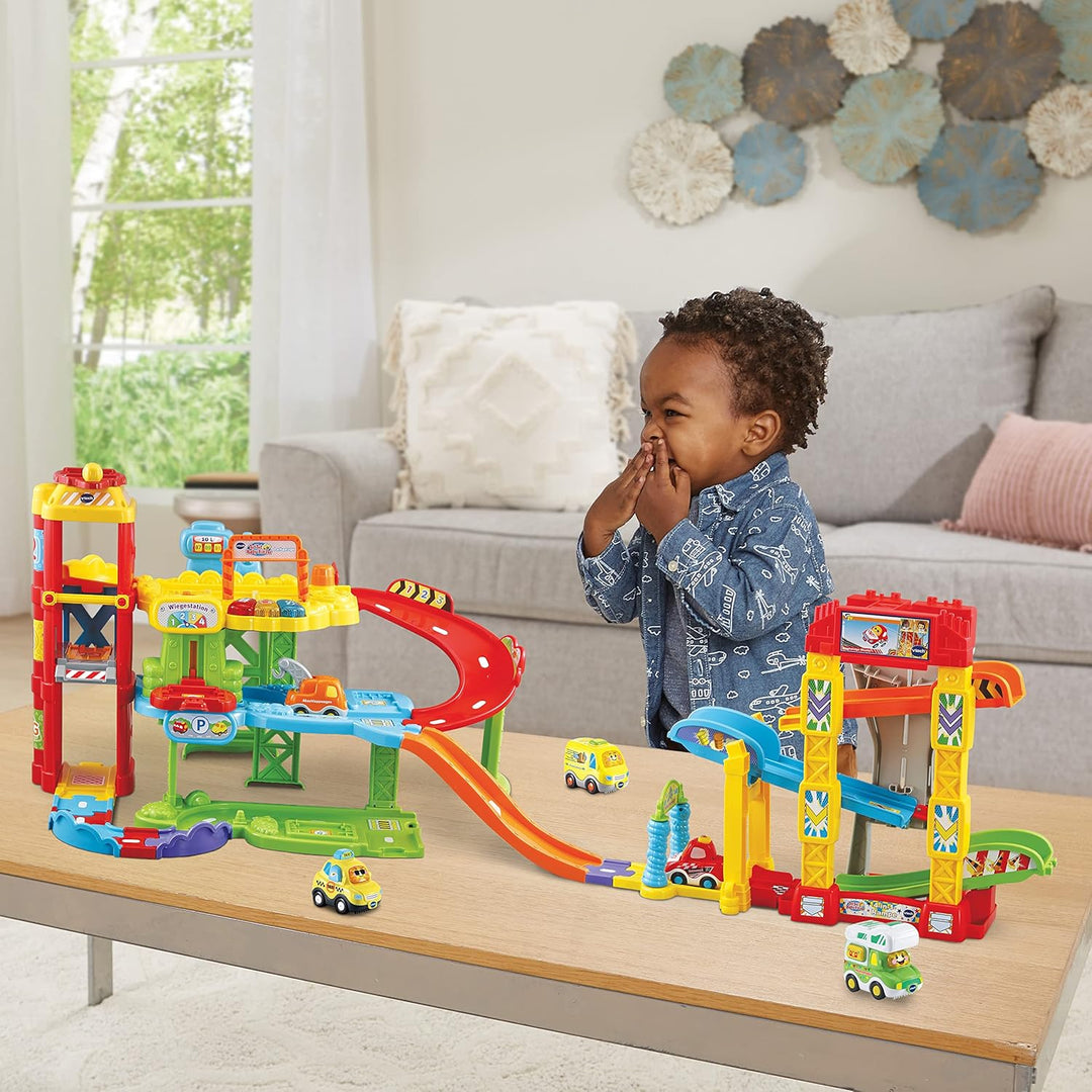 Vtech TUT TUT Baby Flitzer - 4-in-1-Rampe – Autorampe Spielset mit 4 Aufbaumöglichkeiten und Rennaut