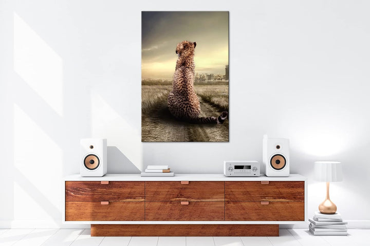 deyoli einsamer Gepard in schöner Landschaft im Format: 100x70 als Leinwandbild, Motiv fertig gerahm