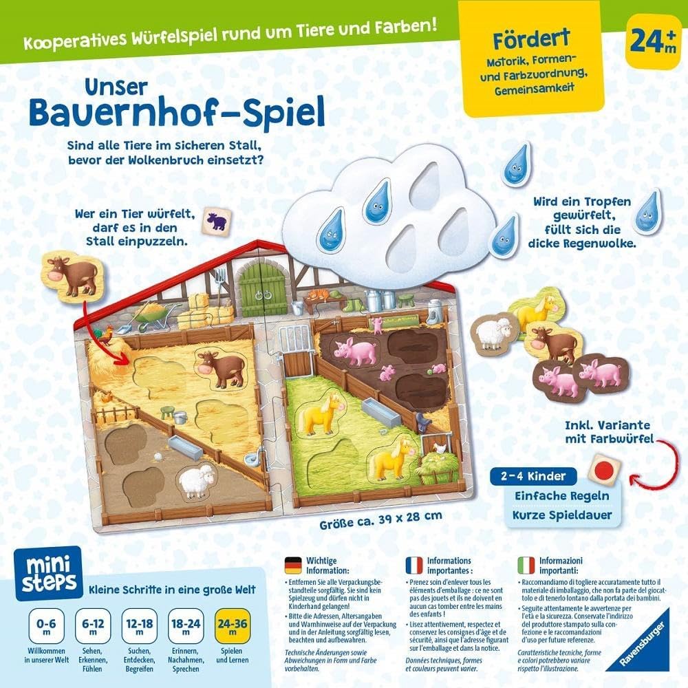 Ravensburger ministeps 4173 Unser Bauernhof-Spiel, Erstes Spiel rund um Tiere, Farben und Formen - S