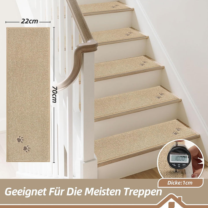 BEQHAUSE Stufenmatten Innen rutschfest, Einfache Montage,Hellbeige,4 Stück 22 x 70 cm (4 count) Hell
