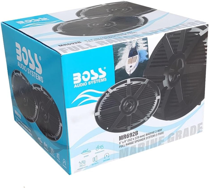 KIT Set FÜR BOSS Audio Systems MR692B 2 ovale 2-Wege-Marinelautsprecher, schwarz 6 x 9 15 x 23 cm 17