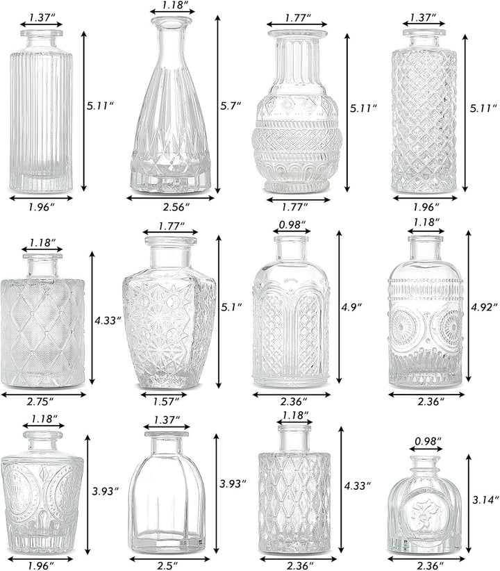 CUCUMI Glasvasen, Set mit 12 Stück, kleine Vasen für Tafelaufsätze, Vase für Blumen in Grosspackung