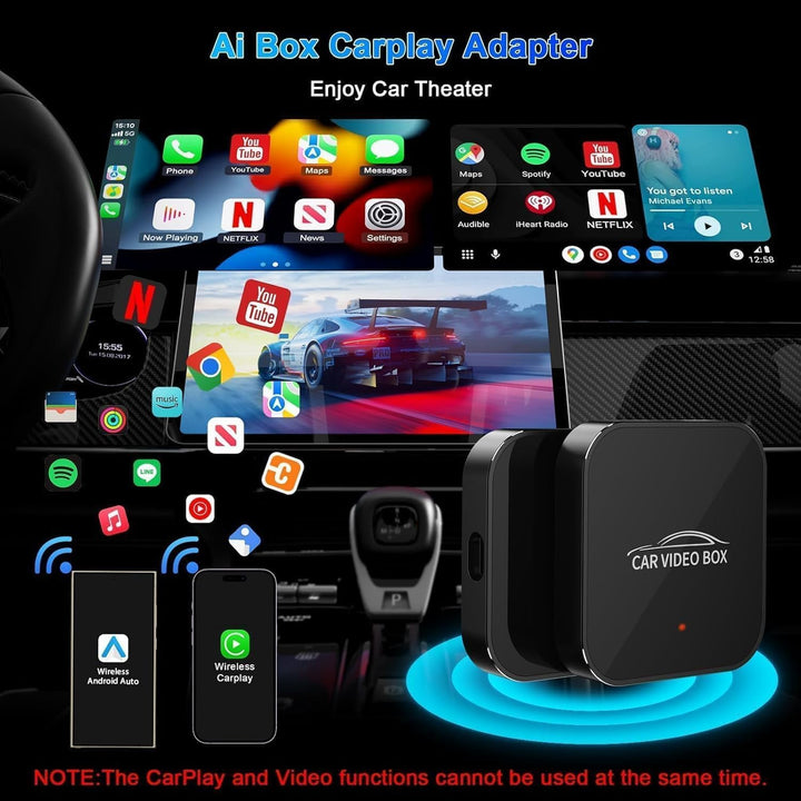 2026 Wireless CarPlay &amp; Android Car Adapter Supports Netflix/YouTube/TF - Plug &amp; Play, Magic Video B