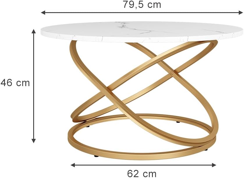 Vicco Couchtisch Calgary, Weiss/Gold, 79.5 x 46 cm mit grosse Arbeitsfläche, Weiss/Gold