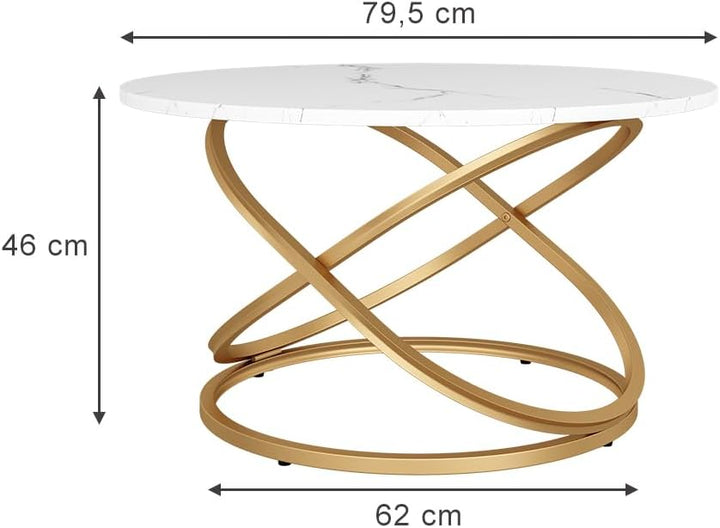 Vicco Couchtisch Calgary, Weiss/Gold, 79.5 x 46 cm mit grosse Arbeitsfläche, Weiss/Gold