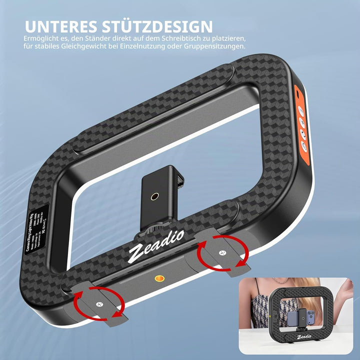 Zeadio Selfie-Ring-Videoleuchte, Smartphone Stabilisierungsgriff mit kraftvoller 20W LED, verstellba