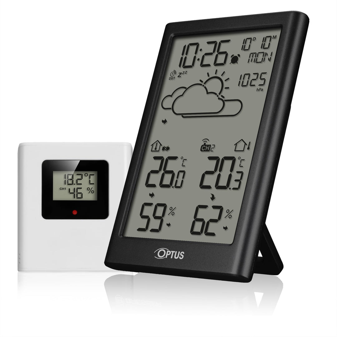 Optus Funkwetterstation mit Aussensensor, DCF-Uhr, Frostwarnung, Anzeige von Temperatur und Luftfeuc
