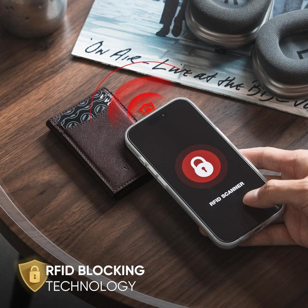 VULKIT Kreditkartenetui Leder Kartenetui RFID Blocking Automatische Pop Up Visitenkartenetui für Kar