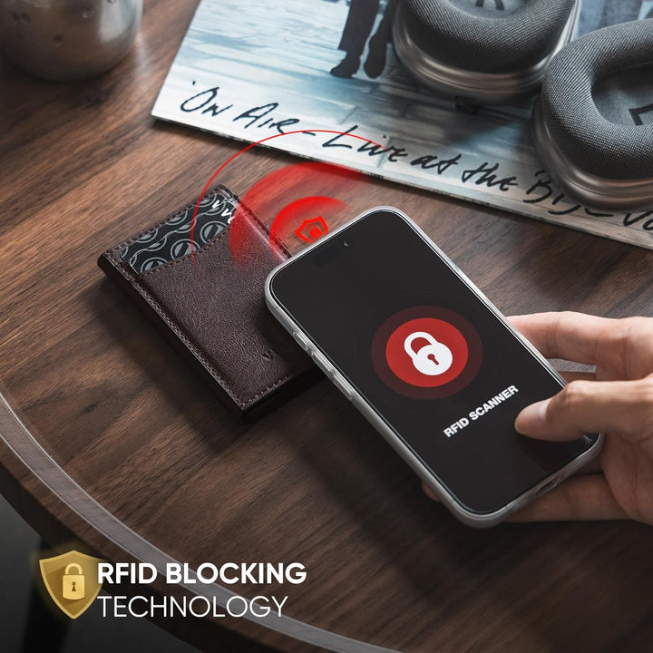 VULKIT Kreditkartenetui Leder Kartenetui RFID Blocking Automatische Pop Up Visitenkartenetui für Kar