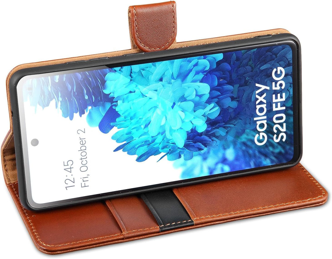LENSUN Echtleder Hülle für Samsung Galaxy S20 FE 4G/5G, Handyhülle [Echtes Leder] [Magnetverschluss]