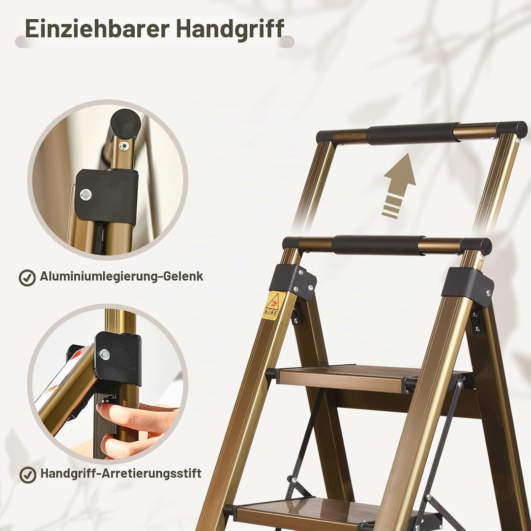 XinSunho Trittleiter 3 Stufen klappbar - Leiter Aluminium mit Handlauf - Tragbare Stehleiter - Anti-