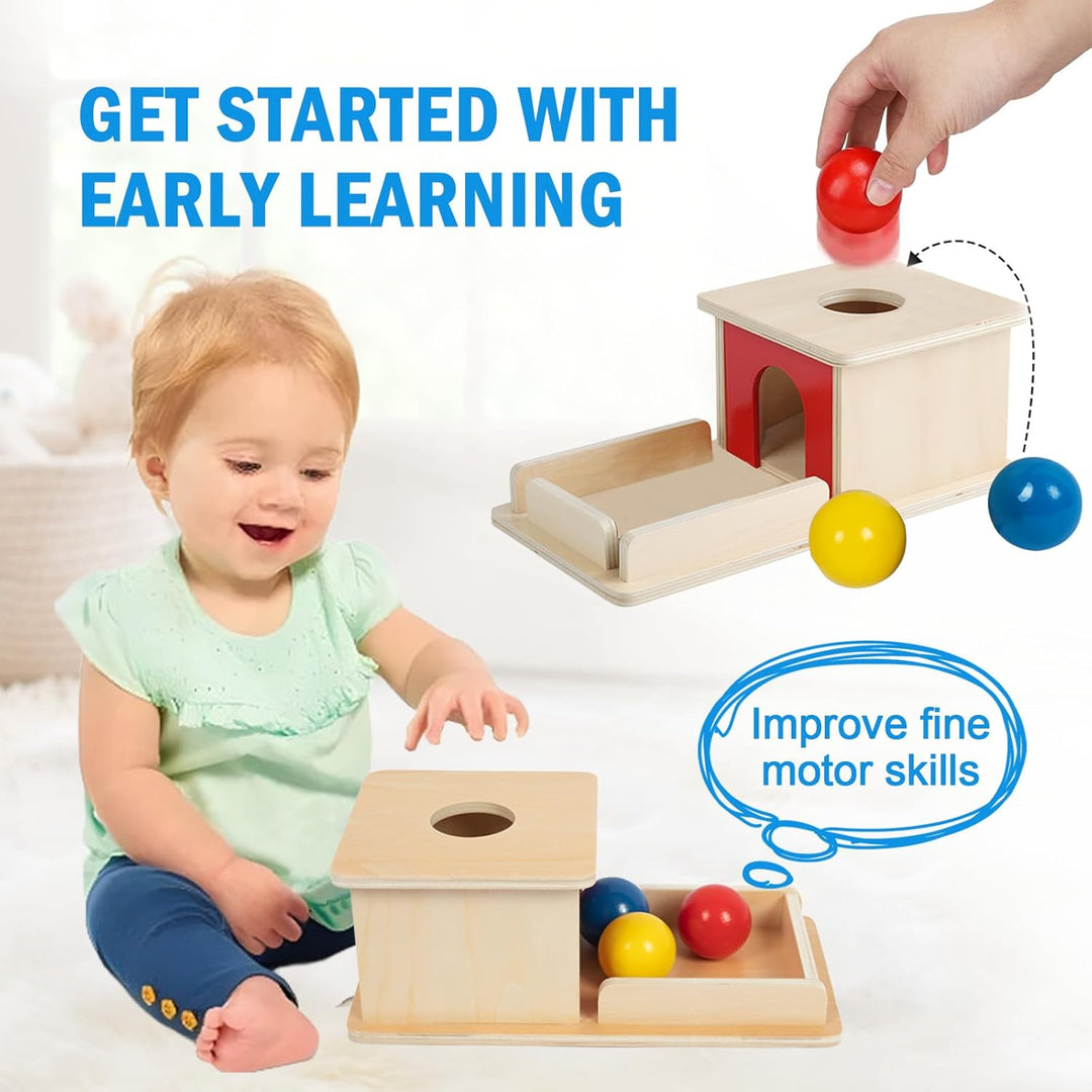 Adena Montessori Full Size Object Permanence Box mit Tray 3 Farbe Bälle Montessori Spielzeug von 6-1