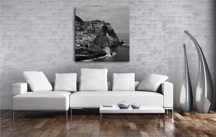 deyoli Cinque Terre Küstenstreifen in Italien bei Nacht im Format: 60x60 Effekt: Schwarz&Weiss als L