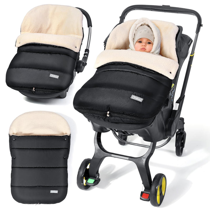 Orzbow Fusssack Babyschale Winter mit Lammfellimitat, Schwarz | Einstellbar Babyschale Decke für Bab