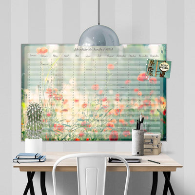 banjado® Wandkalender abwischbar aus Glas 90x60 cm/Jahresplaner abwischbar mit Motiv Mohnblumen/lang