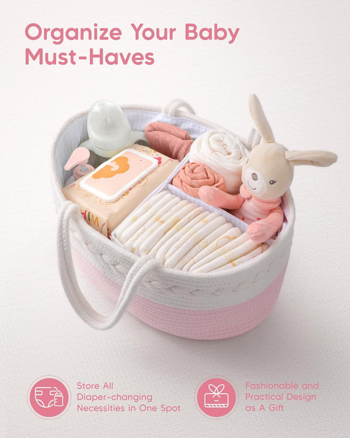 Maliton Baby Windel Caddy Organizer，Wickeltisch Organizer Aufbewahrungskorb mit Herausnehmbaren Fäch