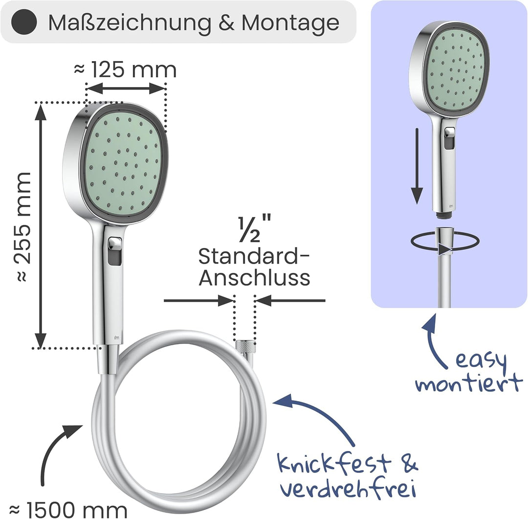 instmaier Cleo | Handbrause-Set | Duschkopf und passender 1,5m Brauseschlauch | Chrom/Salbei | 2 Fun