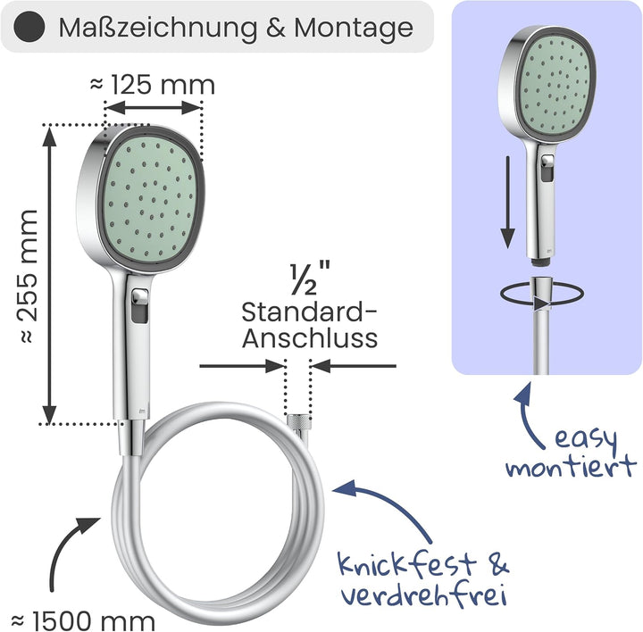 instmaier Cleo | Handbrause-Set | Duschkopf und passender 1,5m Brauseschlauch | Chrom/Salbei | 2 Fun