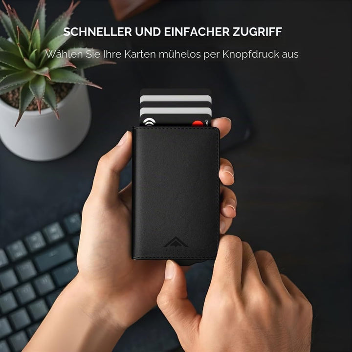 Stealth Wallet – Minimalistische Schlanke Leichte Pop-Up Kartenhalter – Kontaktlos Geschützte Sicher