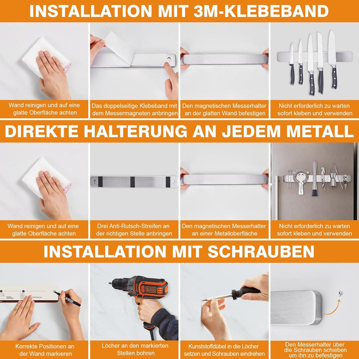 ENOKING 39.6cm Magnetleiste Messer, Edelstahl Messerhalter Magnetisch, Messerleiste Magnetisch mit E