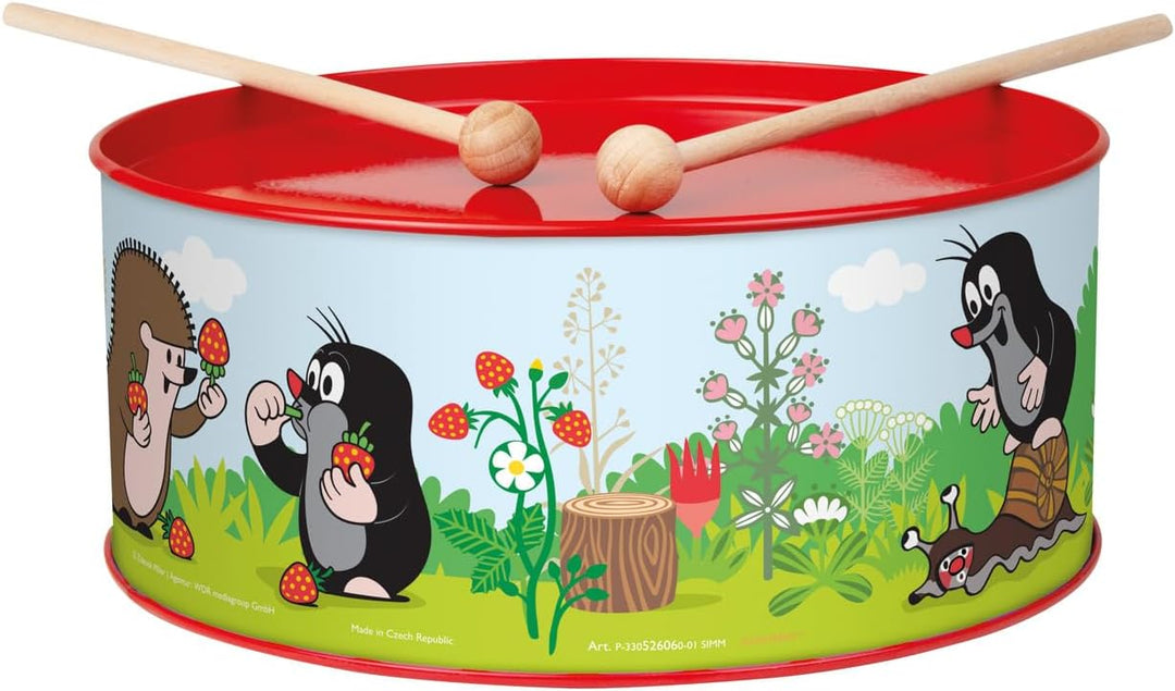 Lena 52606 Blechtrommel Der kleine Maulwurf Ø 20 cm, Kindertrommel aus Blech mit 2 Schlägel, Schlagi