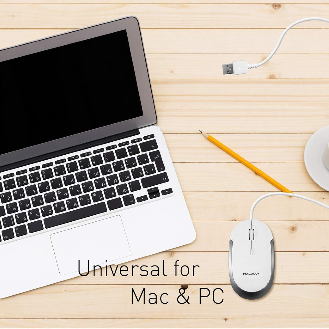 Macally Leise kabelgebundene Maus – schlanke und kompakte USB-Maus für Apple Mac oder Windows PC Lap
