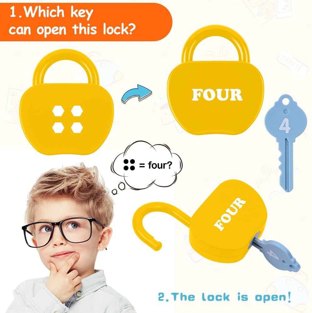 10 Set Schloss und Schlüsselspiel, Montessori Baby Keys Spielzeugset, Lock Und Schlüsselspielzeug, V