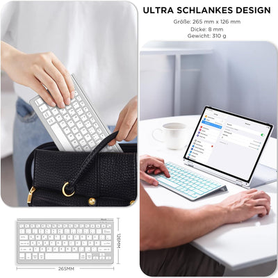 CACOE Deutsche Bluetooth Tastatur kompatibel mit IOS, Android Tablet, Windows, Samsung Tablet, Lenov