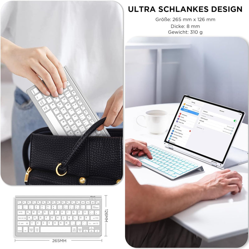 CACOE Deutsche Bluetooth Tastatur kompatibel mit IOS, Android Tablet, Windows, Samsung Tablet, Lenov