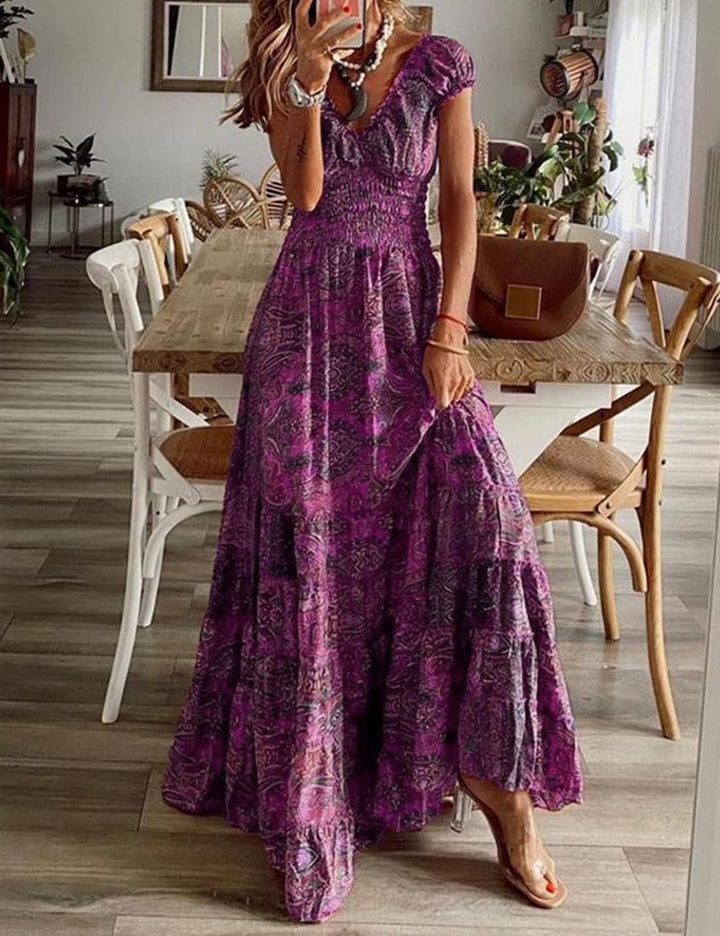 ABYOVRT Sommer Kleider Damen Sommerkleid Boho Lang Kleider Böhmisch Blumen Strandkleid V-Ausschnitt